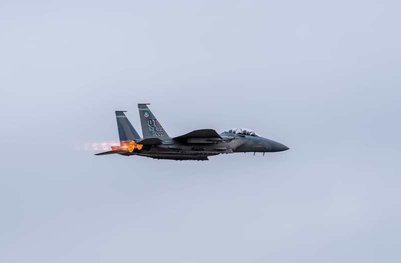 F-15EXイーグルIIの可変インテーク（アフターバーナー使用？）