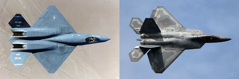 YF-23とF-22:上方から